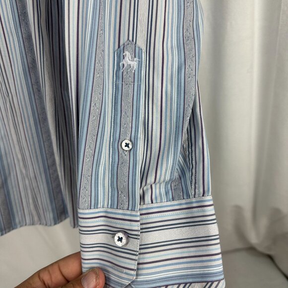 Zagiri Mens Button Up Striped Long Sleeve Dress Shirt Blue Purple Size Large - Picture 2 of 9